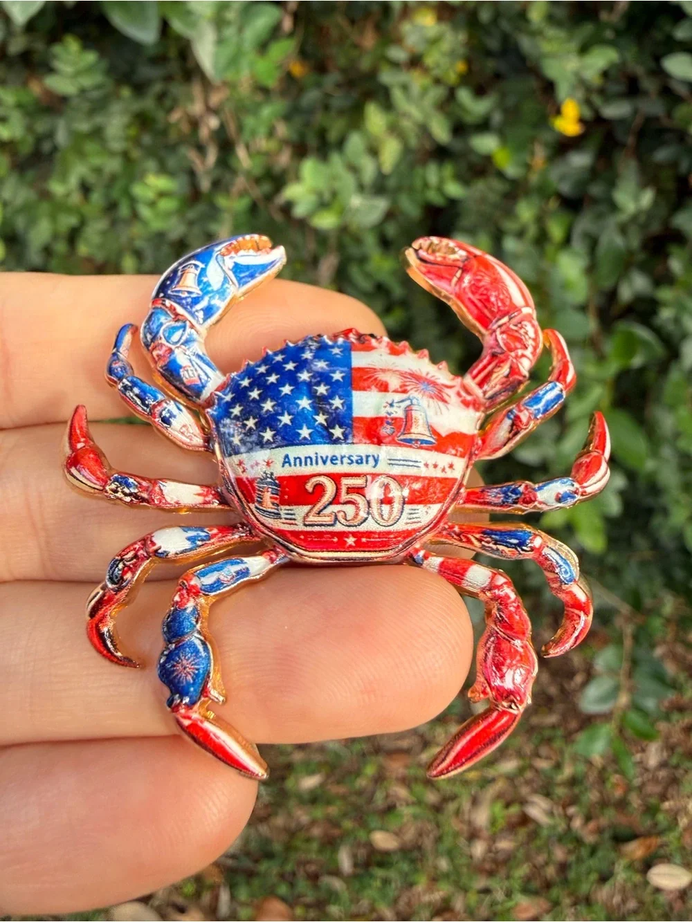 Patriotic Crab 250th Anniversary Pin - Red, White & Blue Brooch Pin